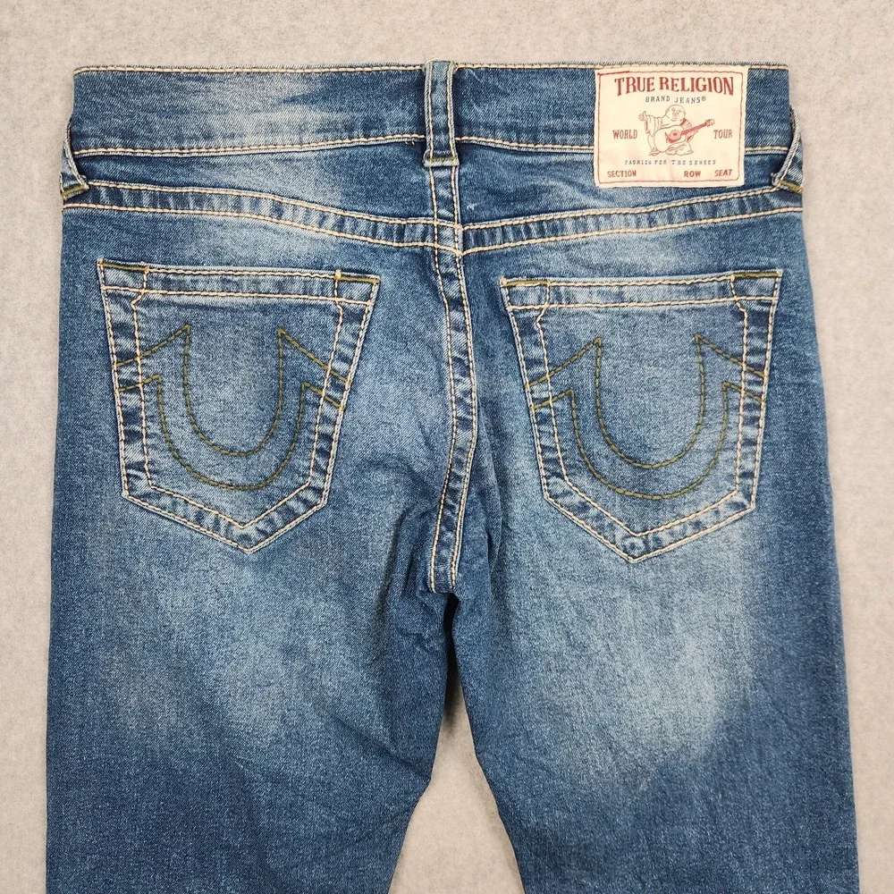 True Religion Jeans Men 30 (Actual 32x34) Blue Ricky Big T Contrast Thick Stitch